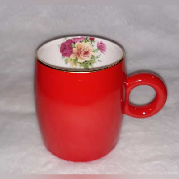 Rare Vintage Yong Feng Yuan Auratic Chinese Porcelain Bone China Red & Roses Cup - Picture 3 of 9
